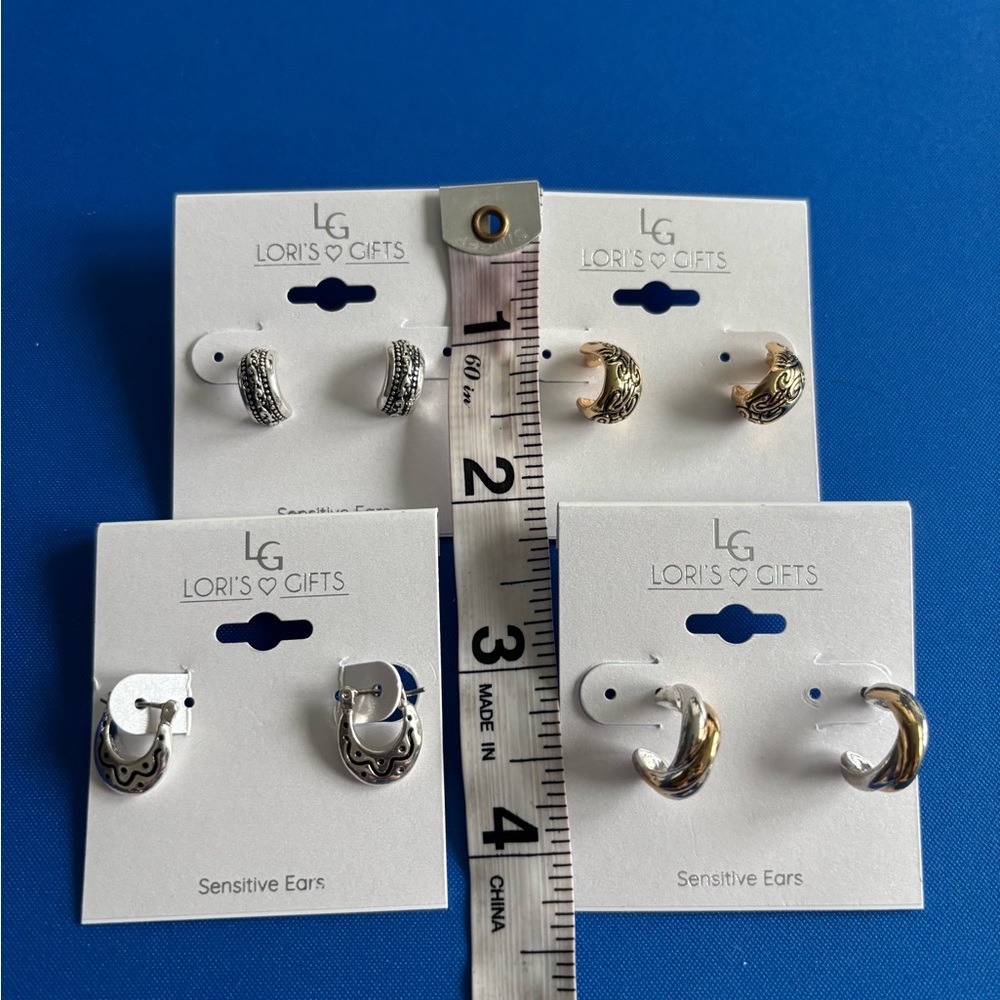 Lori’s Gifts Set of 4 Hoop Earrings: Two-Tone and Silver Huggie